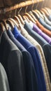 Diverse wardrobe Hanging colorful mens suits in a closet Royalty Free Stock Photo