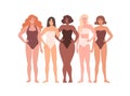 Diverse woman in underwear. Women with different beauty, body type, shapes, figure, hair, skin color. Females in