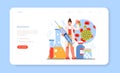 Diverse women in science web banner or landing page. Female character