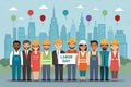 Diverse workers united for Labor Day celebration in city backdrop Royalty Free Stock Photo