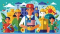 Diverse Workforce and National Pride: A Colorful Illustration of American Workers