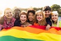 Diverse young friends celebrating gay pride festival Royalty Free Stock Photo