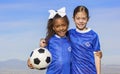 Diverse young girl soccer players