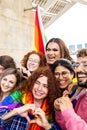 Diverse young people having fun together celebrating gay pride festival day Royalty Free Stock Photo