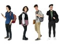 Diverse of Young Student Set Gesture Standing Studio Isolated Royalty Free Stock Photo