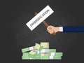 Diversification business concept illustration with businessman hand holding a banner on top of cash money