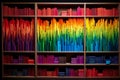 Diversified Colorful folders bookshelves rainbow. Generate Ai