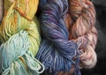 Diversified cotton yarn for knitting. Hand-dyed threads. Modern tie dye