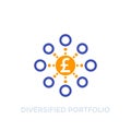 Diversified portfolio icon with pound Royalty Free Stock Photo