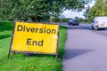 Diversion end sign on pedestrian footpath uk road Royalty Free Stock Photo