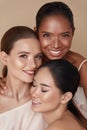 Diversity. Beauty Portrait Of Women. Multi-Ethnic Models With Natural Makeup And Perfect Skin Against Beige Background. Royalty Free Stock Photo