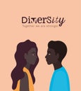Diversity black woman and man cartoons vector design
