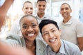 Diversity, business people selfie and team portrait, group and digital marketing collaboration or seo team building Royalty Free Stock Photo