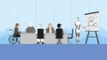 Diversity businesspeople and robot colleagues in office meeting room