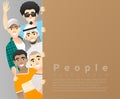 Diversity concept background , group of happy multi ethnic men standing behind empty colorful board Royalty Free Stock Photo