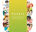 Diversity concept background , group of happy multi ethnic people standing behind empty colorful board Royalty Free Stock Photo