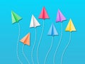 Diversity concept vector illustration. Colorful paper planes flying randomly viewed from top on blue background