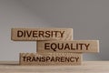 Diversity Equality Transparency wooden blocks balance concept