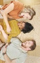 Diversity, family and relax together floor in living room for love, care and quality time. Trust, support and diverse