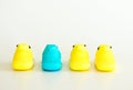 Diversity-four colorful peeps isolated on white
