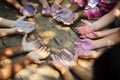 Diversity Group Of Kids Holding Hands in Circle Chalk Royalty Free Stock Photo