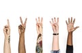 Diversity hands with numeric signs Royalty Free Stock Photo