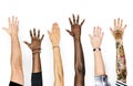 Diversity hands raised up gesture Royalty Free Stock Photo