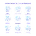 Diversity and inclusion blue gradient concept icons set