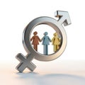 Diversity and inclusion concept with gender symbols and three interconnected figures isolated on transparent background Royalty Free Stock Photo