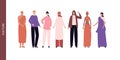 Diversity and inclusion concept. Vector flat character illustration set. Group of multi cultural person. Male, female in tradition