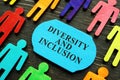 Diversity and inclusion phrase and colored figurines. Royalty Free Stock Photo
