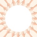 Diversity, many hands in a circle, isolated, vector illustration Royalty Free Stock Photo