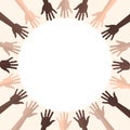 Diversity, multi coloured hands in a circle, isolated, vector illustration