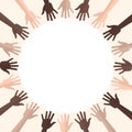 Diversity, multi coloured hands in a circle, isolated, vector illustration Royalty Free Stock Photo
