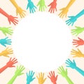 Diversity, multi coloured hands in a circle, isolated, vector illustration