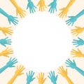 Diversity, multi coloured hands in a circle, isolated, vector illustration Royalty Free Stock Photo