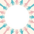 Diversity, multi coloured hands in a circle, isolated, vector illustration Royalty Free Stock Photo