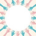 Diversity, multi coloured hands in a circle, isolated, vector illustration