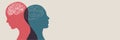 Metaphor bipolar disorder mind mental. Double face. Split personality. Concept mood disorder. Psychology. Dual personality concept