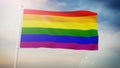 Diversity Rainbow Colors Flag Waving in a Sky. 3D Rendered Modern Diverse concept Royalty Free Stock Photo