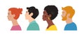 Diversity set of international heads, busts of men and women. Asian, black, European. Vector flat