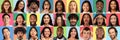 Diversity. Set Of Multiethnic People With Different Face Expressions Over Colorful Backgrounds Royalty Free Stock Photo