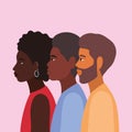 Diversity skins of woman and men cartoons vector design