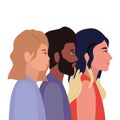 Diversity skins of women and man cartoons vector design