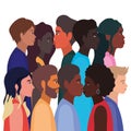 Diversity skins of women and men cartoons vector design