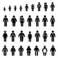 Diversity stick figure people vector illustration set. Different generation big crowd family stickman icon pictogram Royalty Free Stock Photo
