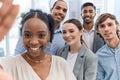 Diversity team selfie, happy together and support with a group of business people and professional colleagues. Portrait Royalty Free Stock Photo