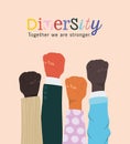 Diversity together we are stronger and fists hands up vector design Royalty Free Stock Photo