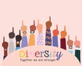 Diversity together we are stronger and number one hands up vector design