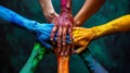 Diversity in unity, multicolor hands together, strong bond , advertise photo